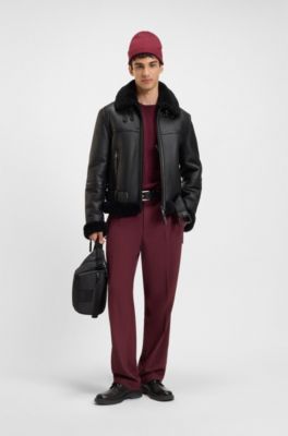 Pull en laine vierge avec logo brod&eacute;, Rouge sombre