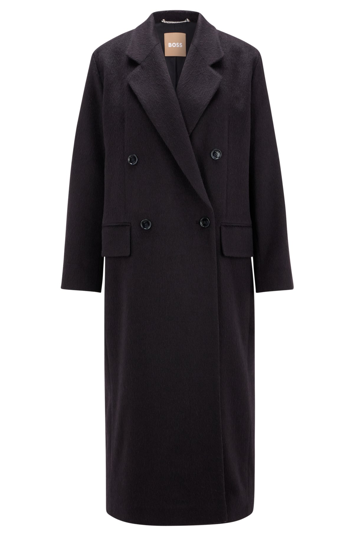 BOSS - Wool-blend double-breasted coat with houndstooth pattern