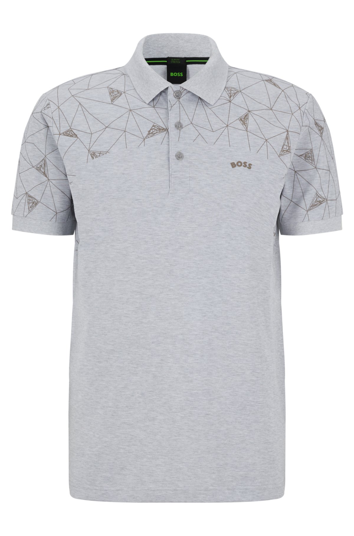 BOSS - Cotton-blend polo artwork grid shirt with slim-fit