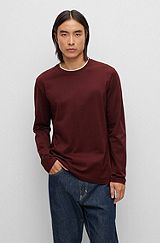 Mercerised-cotton T-shirt with basket-weave structure, Dark Red