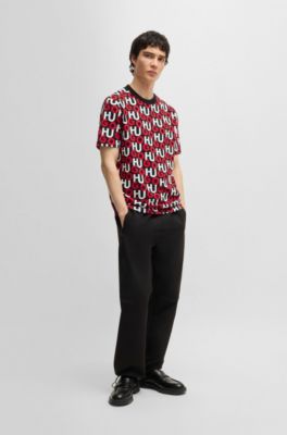 Cotton T-shirt with all-over stacked logos, Patterned