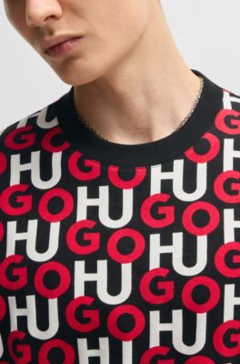 Cotton T-shirt with all-over stacked logos, Patterned