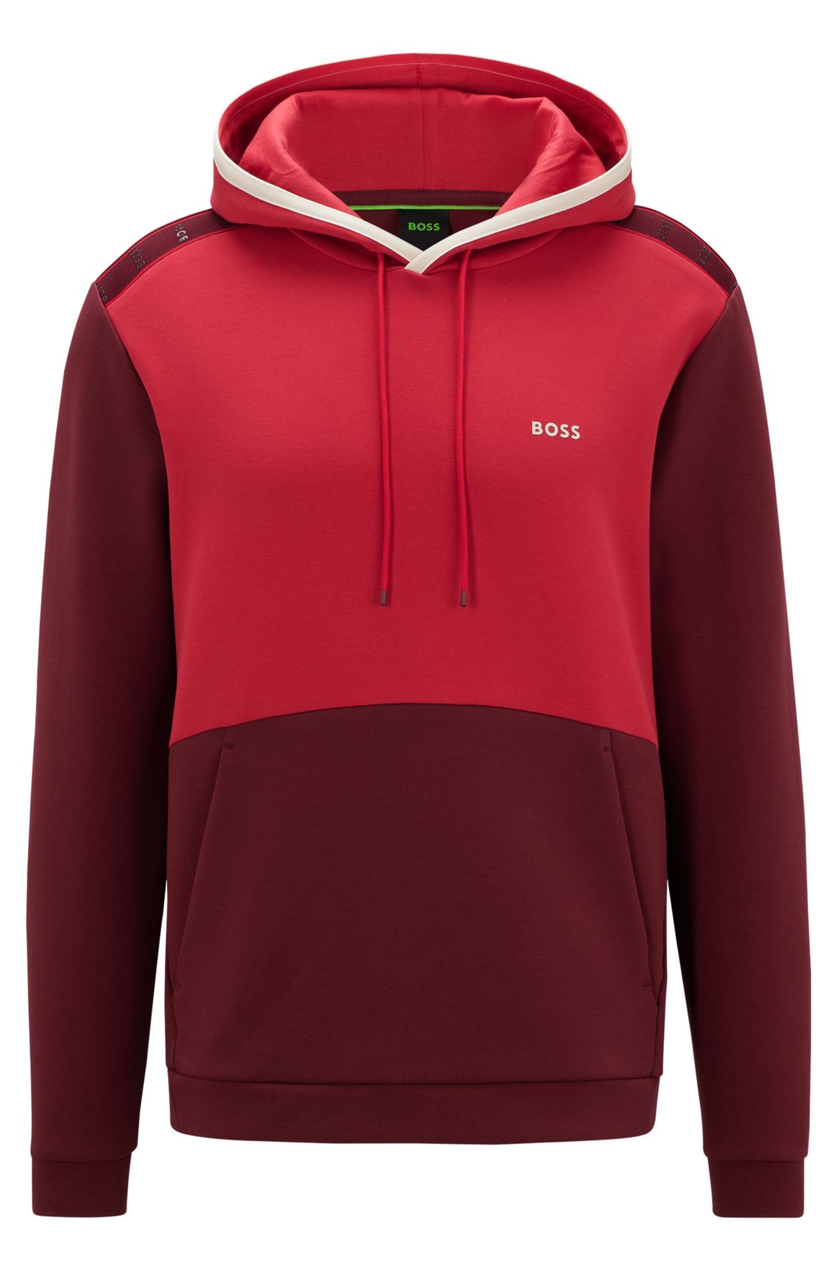 BOSS - Cotton-blend hoodie with color-blocking and logo tape