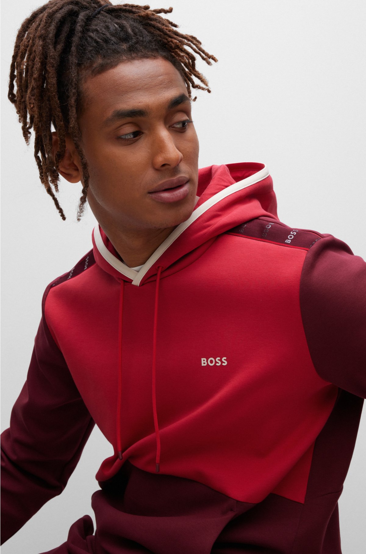 BOSS - Cotton-blend color-blocking logo and tape with hoodie