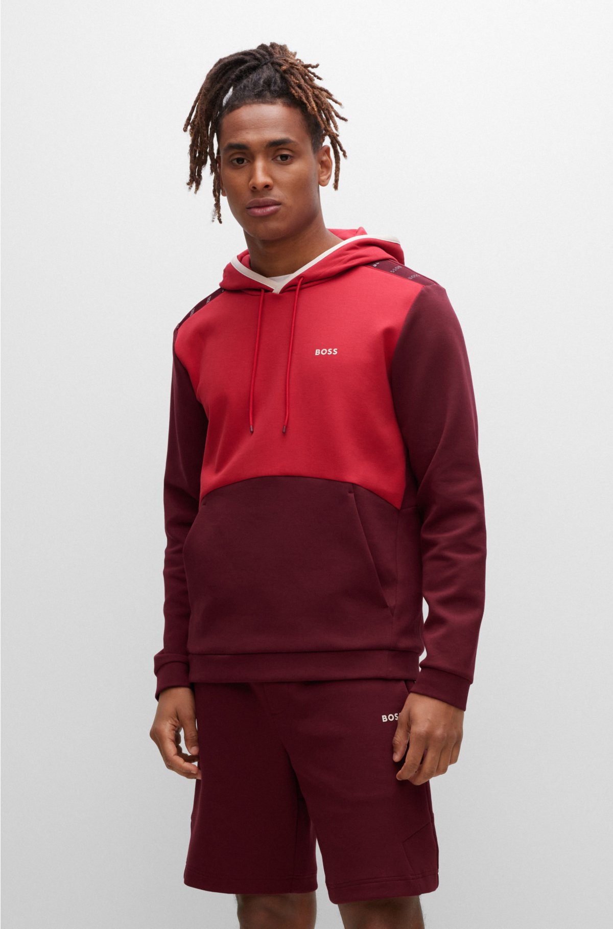 BOSS - Cotton-blend color-blocking with logo and tape hoodie