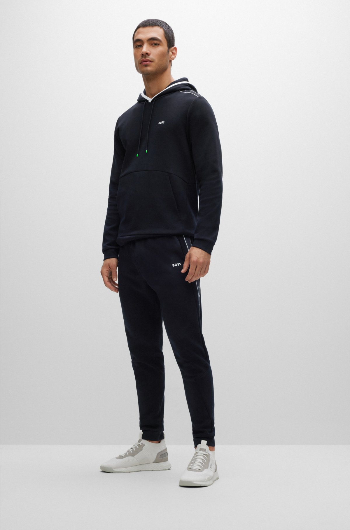 BOSS - Cotton-blend tracksuit bottoms with logo-tape inserts