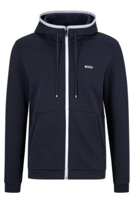 BOSS - Cotton-blend zip-up hoodie with logo-tape inserts