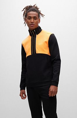 BOSS - Cotton-blend quarter-zip sweatshirt with logo tape