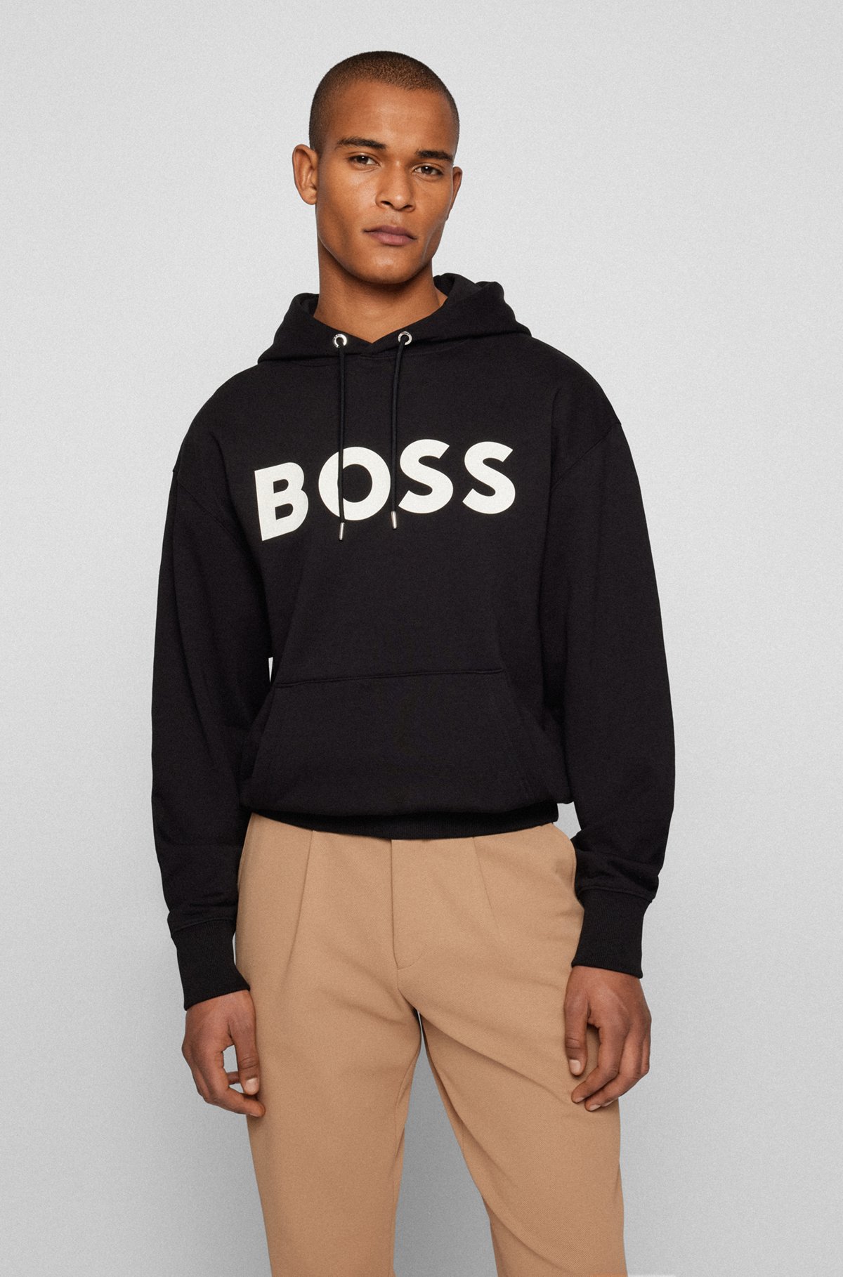 BOSS - Cotton hooded sweatshirt with contrast logo