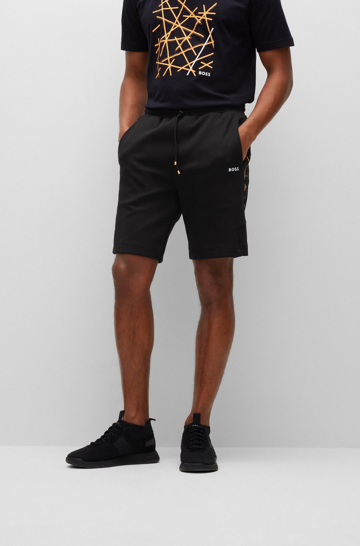 Cotton-blend shorts with - regular-fit tape BOSS logo