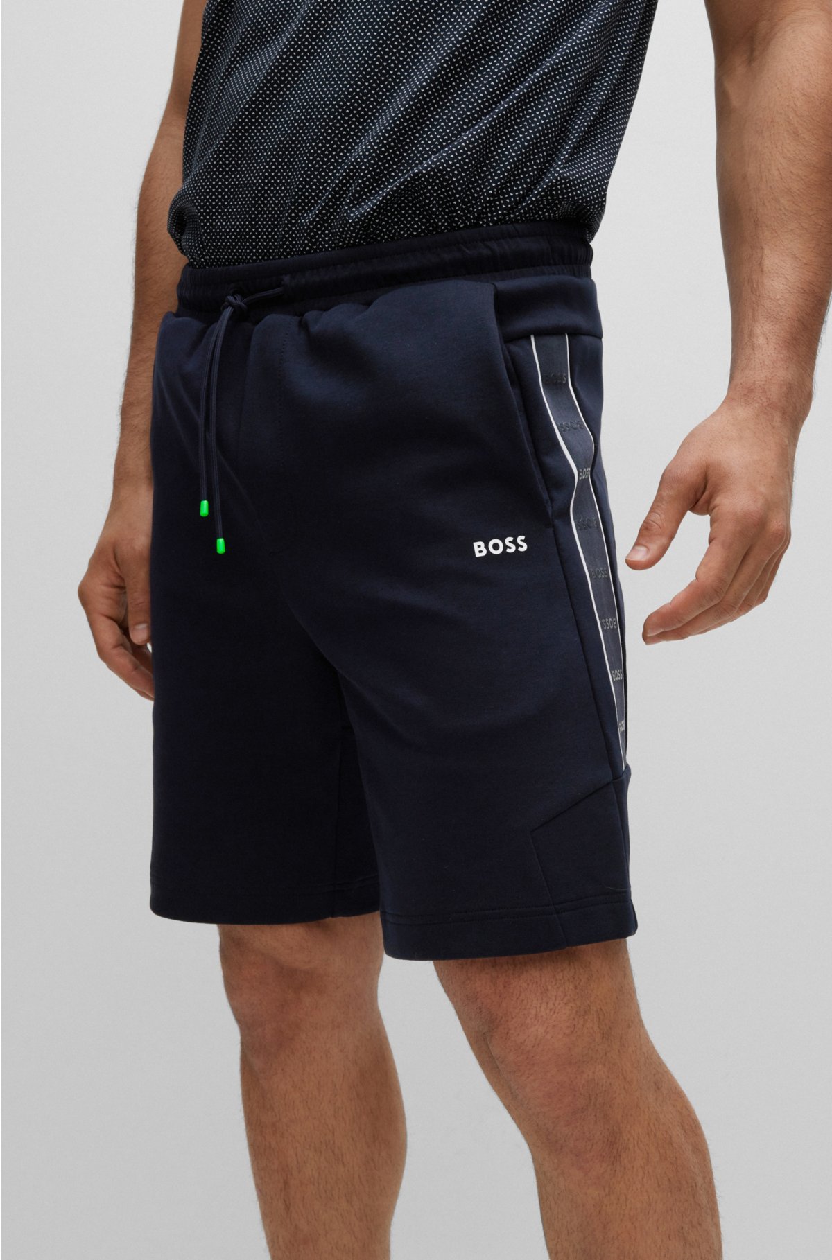 BOSS - Cotton-blend shorts logo tape regular-fit with