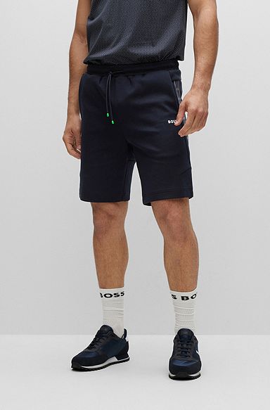 Cotton-blend regular-fit shorts with logo tape, Dark Blue