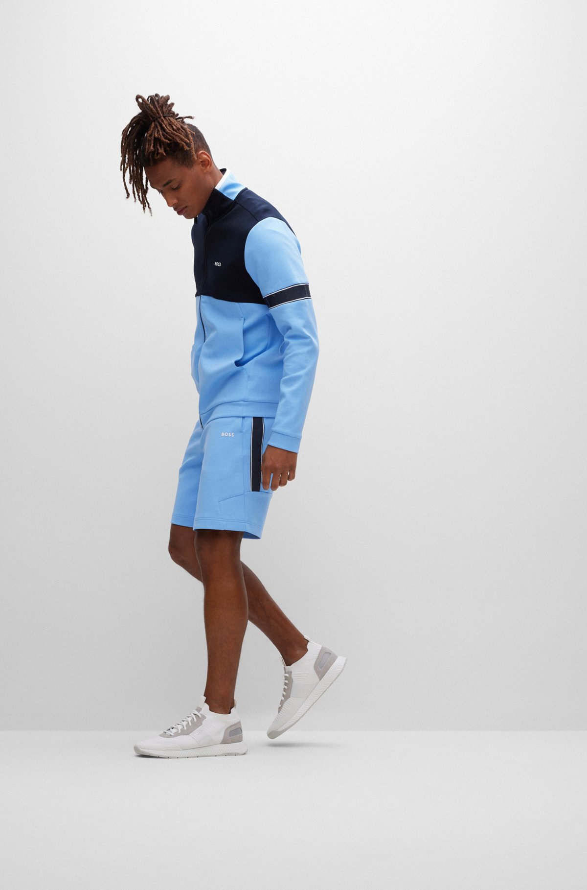 Cotton-blend logo shorts BOSS tape regular-fit - with