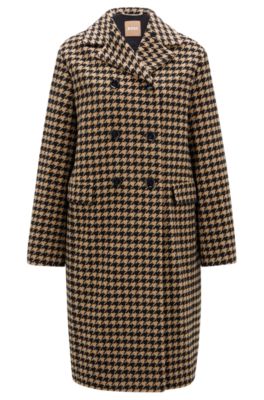 BOSS Wool blend double breasted coat with houndstooth pattern