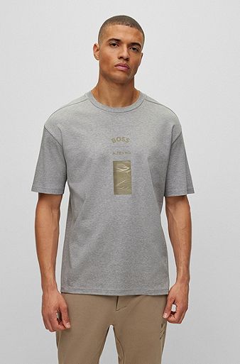BOSS x AJBXNG Interlock-cotton relaxed-fit T-shirt, Light Grey