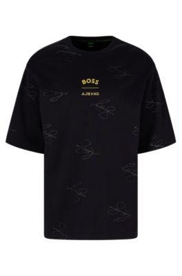 BOSS - Cotton-jersey T-shirt with signature-stripe cuffs