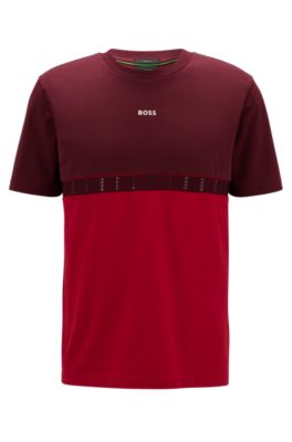 BOSS - Stretch-cotton T-shirt with color-blocking and logo tape