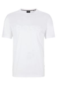 Cotton-jersey regular-fit T-shirt with toweling logo, White