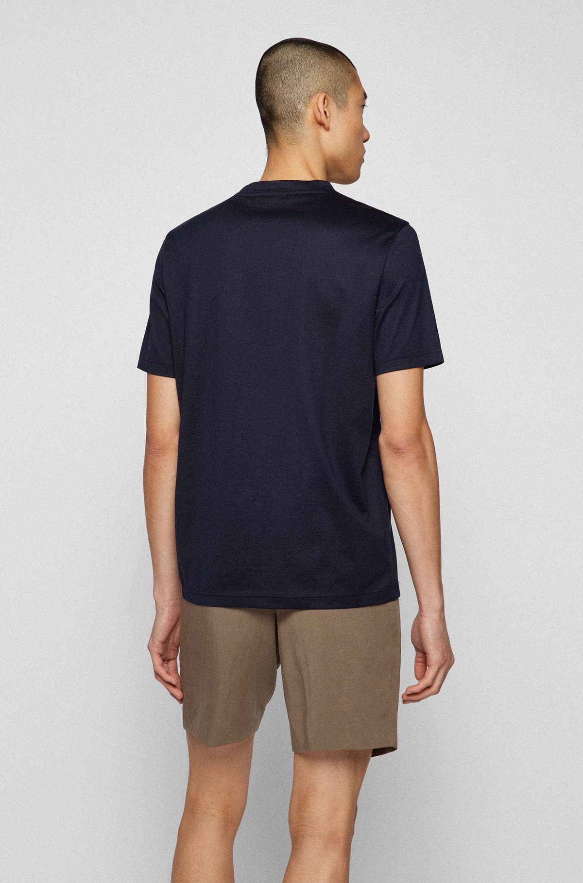 Cotton-jersey regular-fit T-shirt with toweling logo, Dark Blue