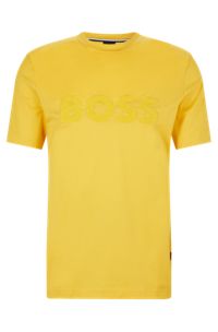 Cotton-jersey regular-fit T-shirt with toweling logo, Light Yellow