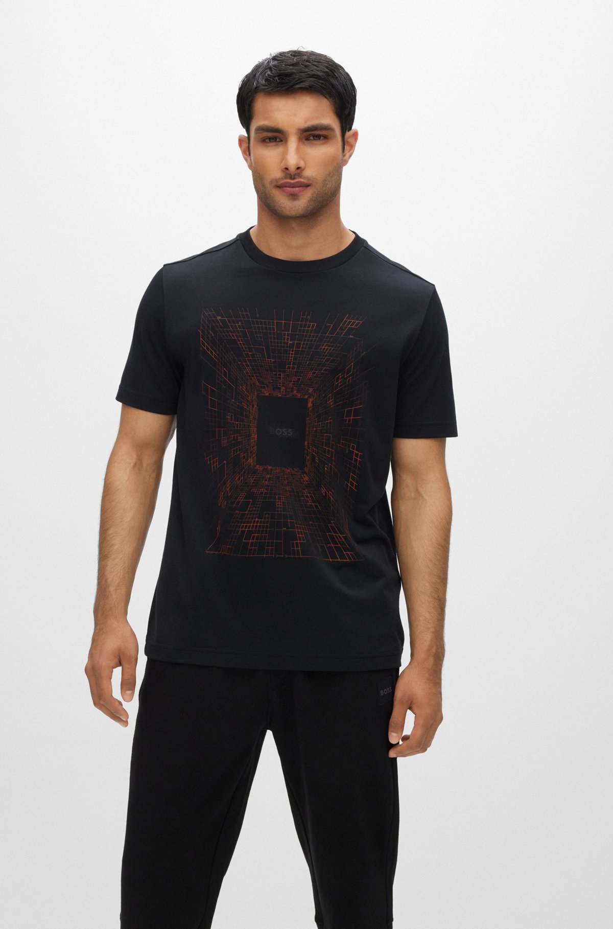 BOSS - Cotton-blend T-shirt with glow-in-the-dark artwork