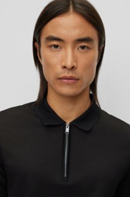 BOSS Mercerisedcotton slimfit polo shirt with zipped placket