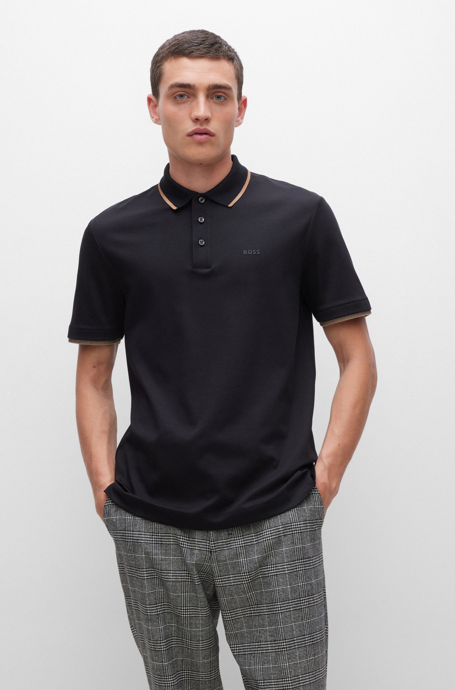 Interlock-cotton polo shirt with rubberized logo
