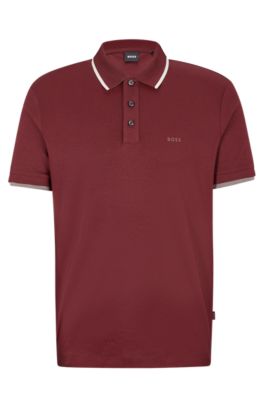 BOSS - Long-sleeved cotton-piqué polo shirt with contrast logo