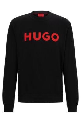 Shop Hugo Cotton-terry Regular-fit Sweatshirt With Logo Print In Black