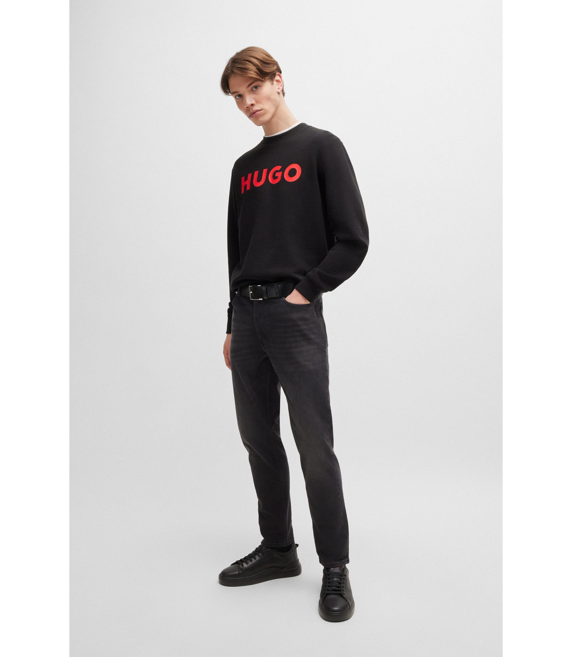 HUGO - Cotton-terry regular-fit sweatshirt with logo print