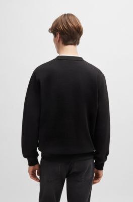 Sudadera regular fit de felpa de algod&oacute;n con logo estampado, Negro