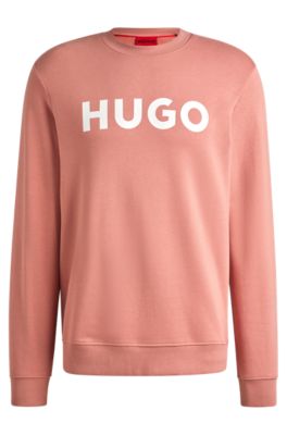 Sudadera regular fit de felpa de algod&oacute;n con logo estampado, Rosa claro