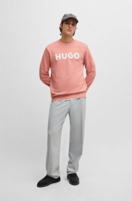 Sudadera regular fit de felpa de algod&oacute;n con logo estampado, Rosa claro