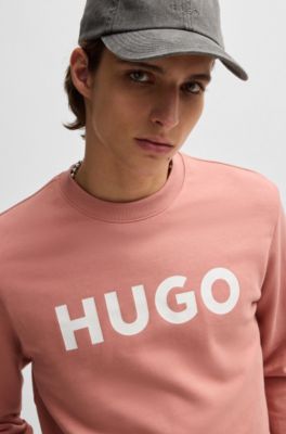 Sudadera regular fit de felpa de algod&oacute;n con logo estampado, Rosa claro