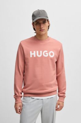 Sudadera regular fit de felpa de algod&oacute;n con logo estampado, Rosa claro