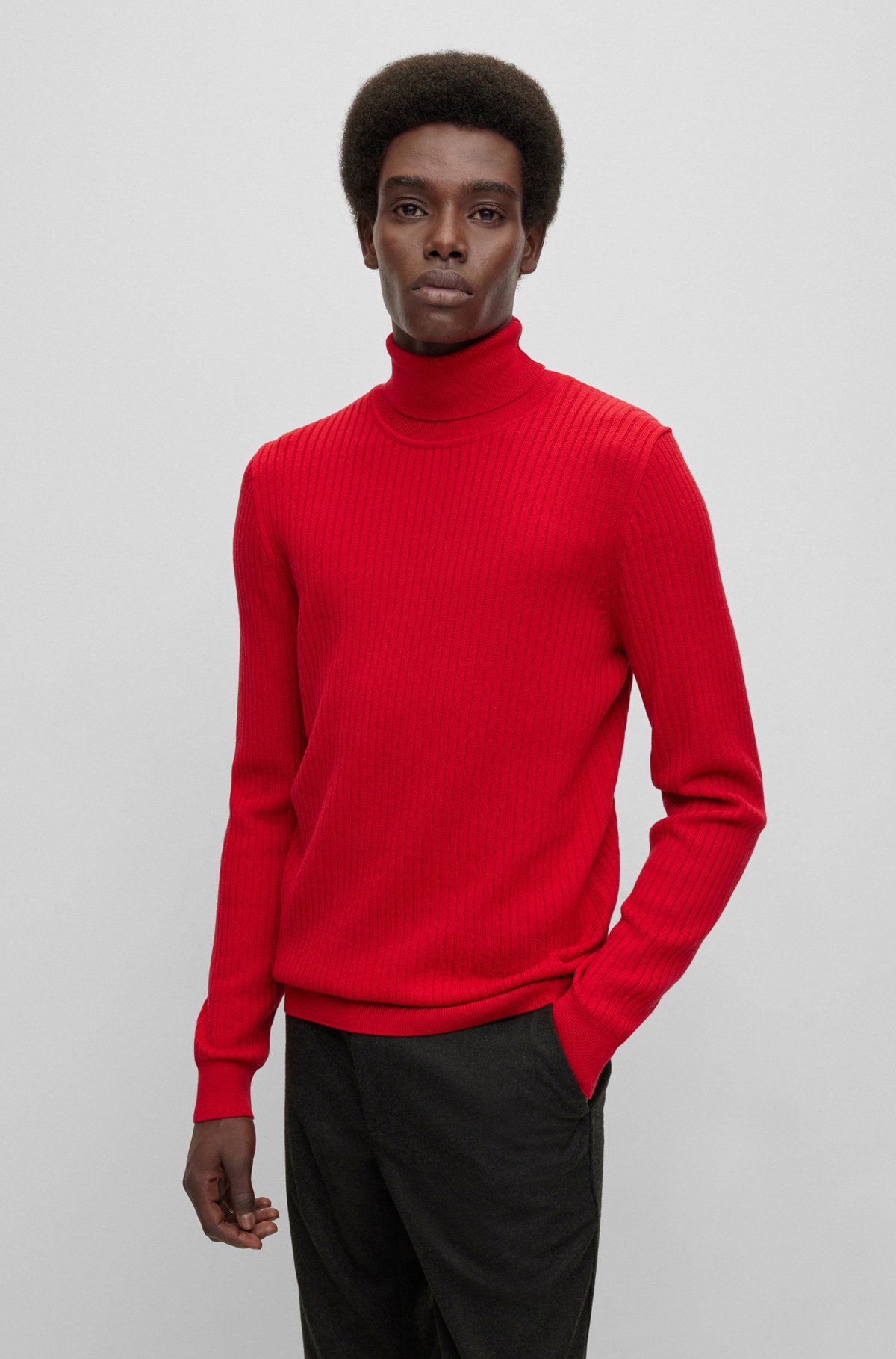 BOSS - Ribbed rollneck sweater in Merino wool