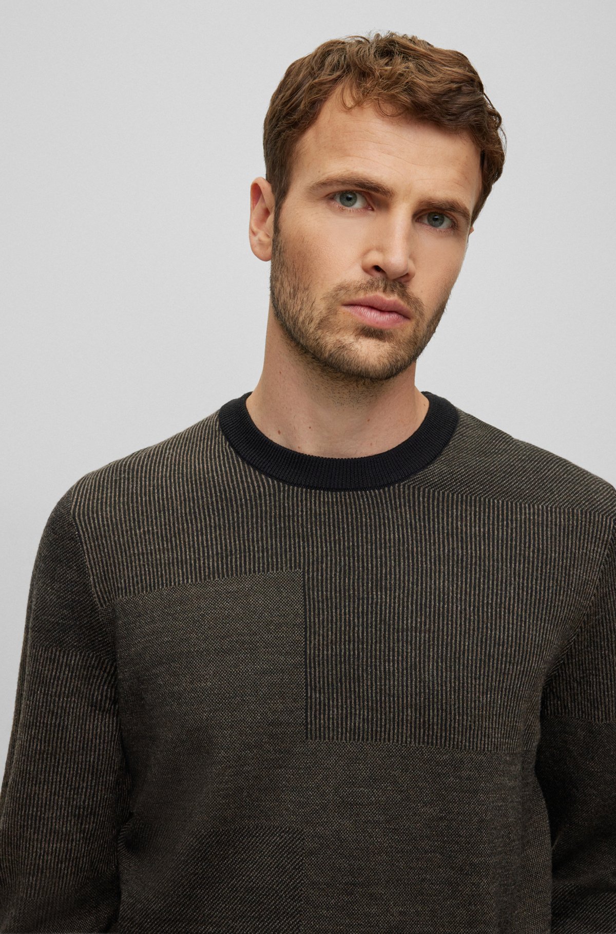 BOSS - Patchwork-effect sweater in virgin wool