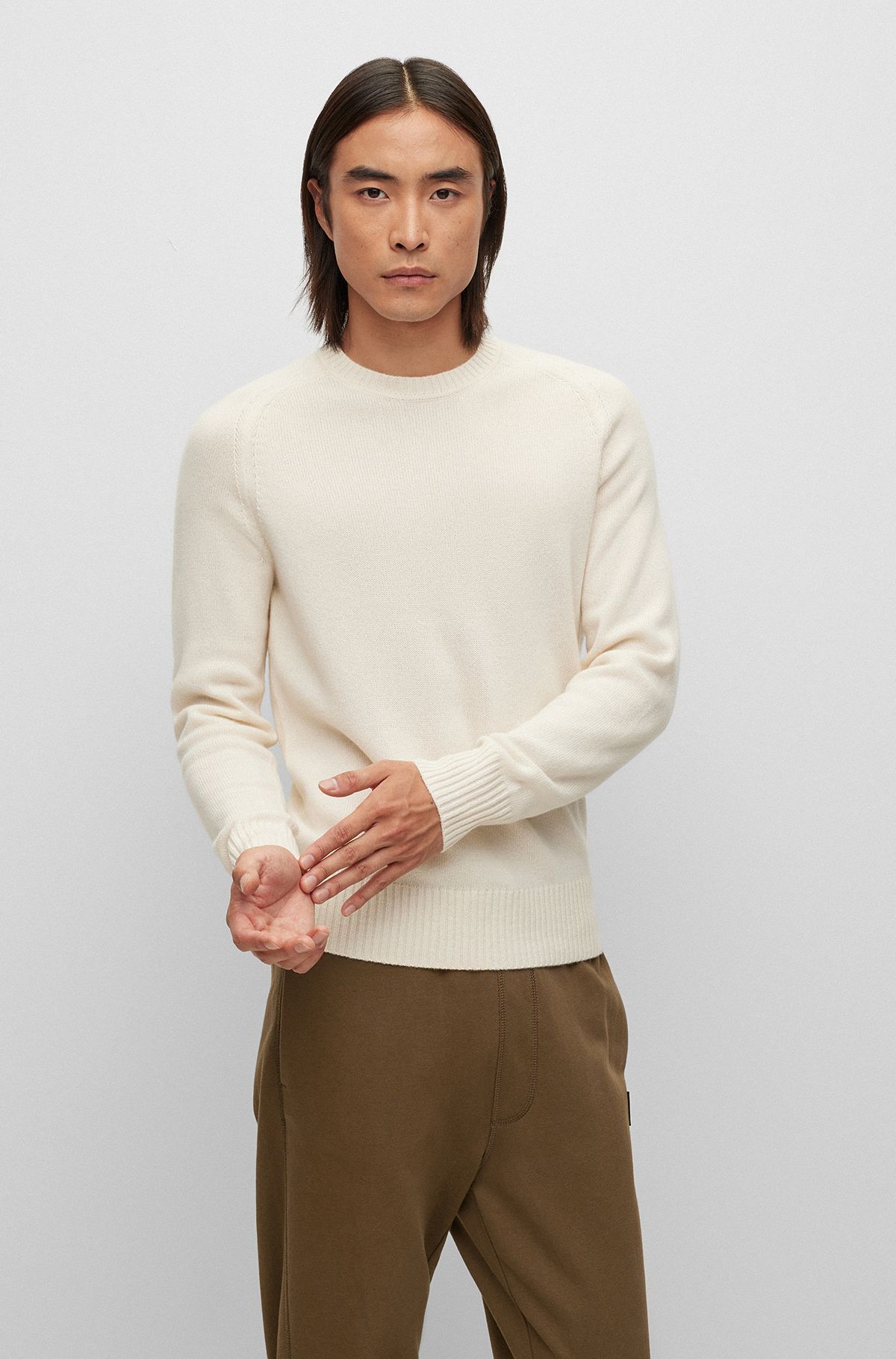 Crew-neck sweater in cashmere, White