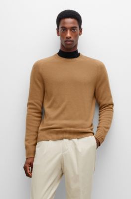 Hugo Boss Crew-neck Sweater In Cashmere In Beige