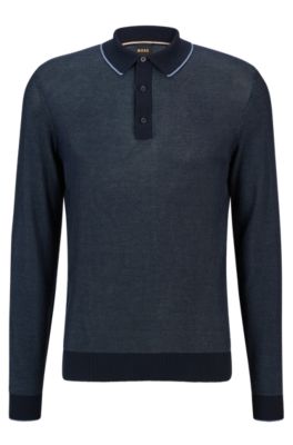 BOSS - Micro-structured polo sweater in cotton with silk