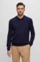 Italian-cashmere sweater with polo collar, Dark Blue