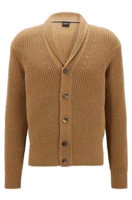 BOSS - Ribbed-knit cardigan in cotton, cashmere and wool