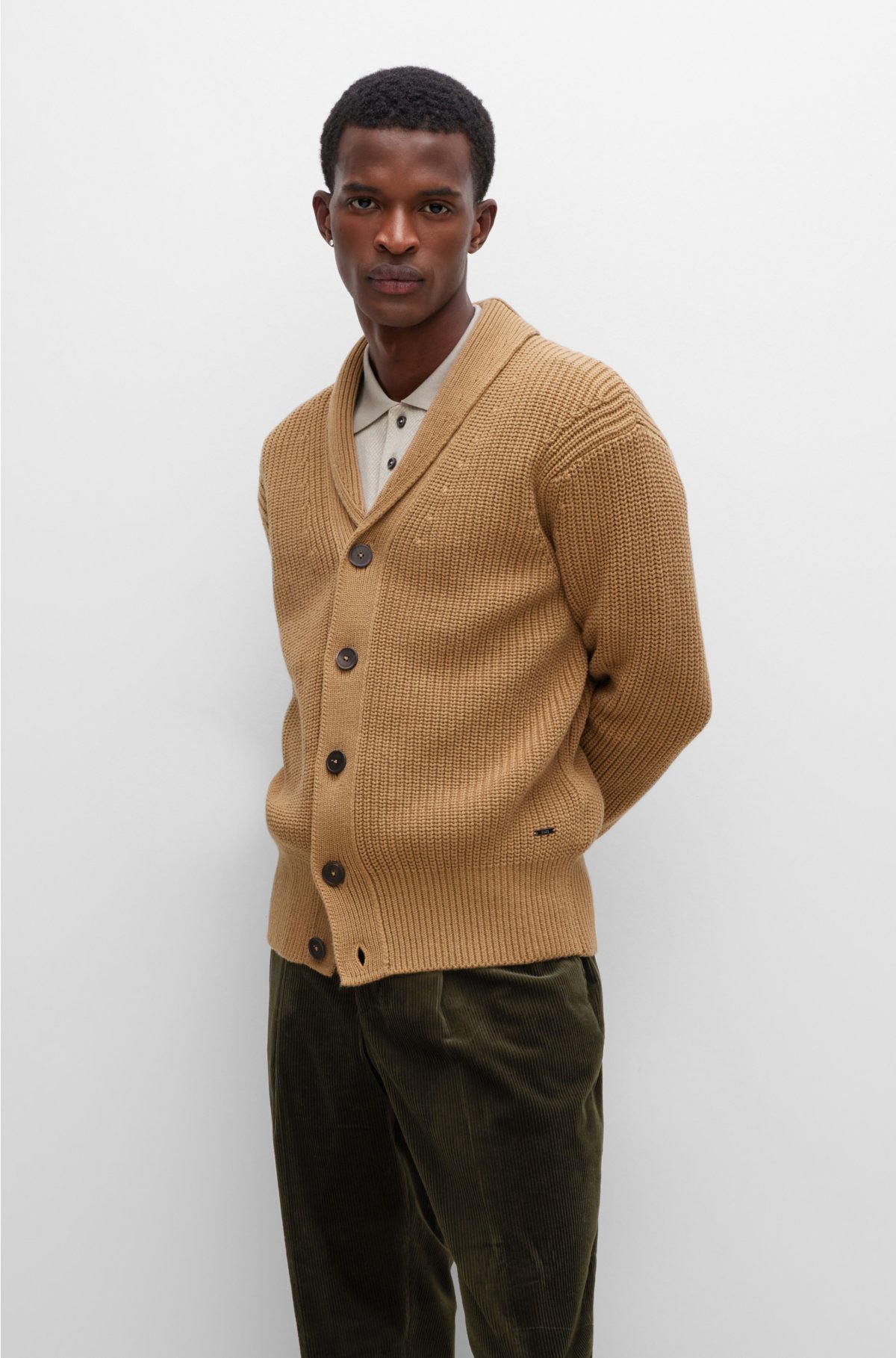 grube musikalsk vil gøre BOSS - Ribbed-knit cardigan in cotton, cashmere and wool