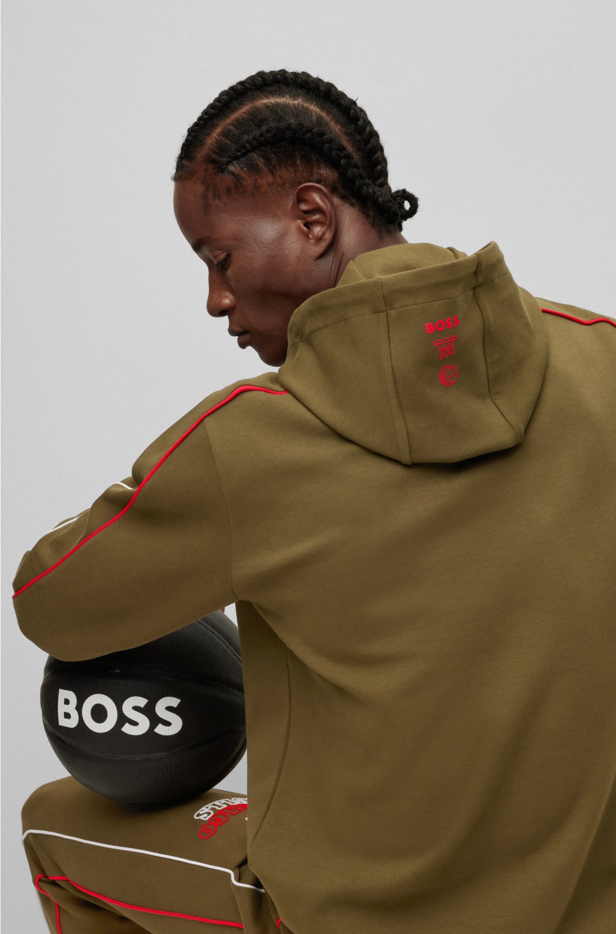Hugo Boss Boss & Nba Hooded Sweatshirt With Dual Branding- Nba Warriors  Men's Sweatshirts Size M