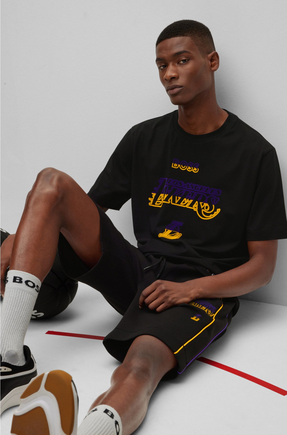 Men's Los Angeles Lakers NBA x Hugo Boss Black Basket T-Shirt
