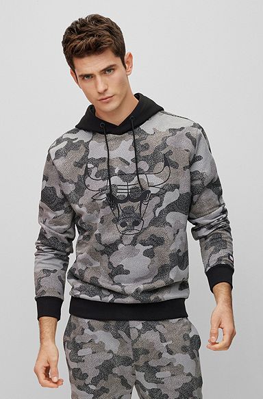 BOSS & NBA cotton-terry hoodie with camouflage pattern, NBA Bulls