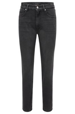 HUGO BOSS RELAXED-FIT MOM JEANS IN FADED-BLACK RIGID DENIM