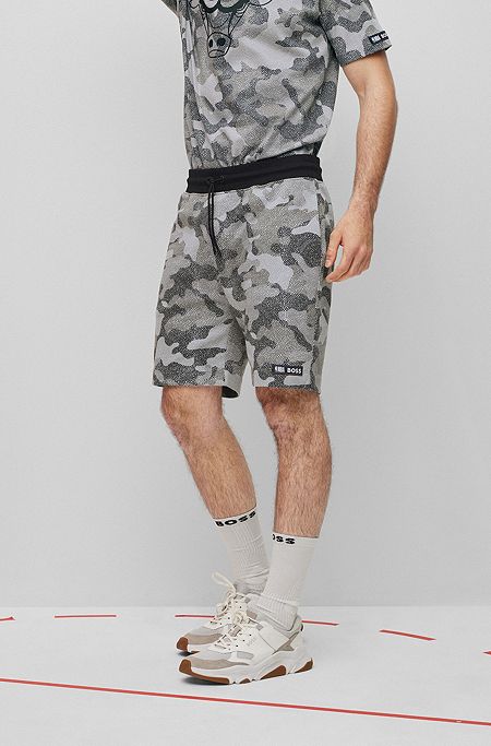 BOSS & NBA cotton-terry shorts with camouflage pattern, NBA Bulls