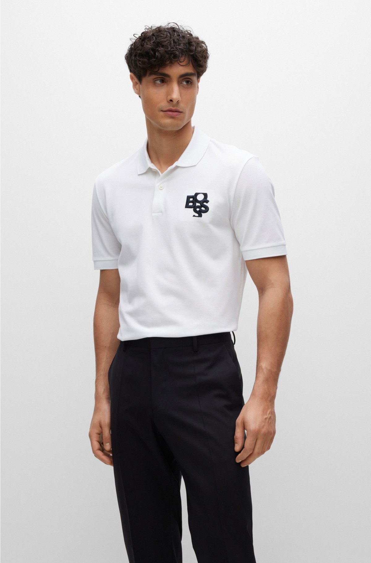 BOSS - Mercerised-cotton polo shirt with shaken logo