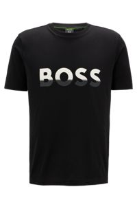 Cotton-jersey T-shirt with color-blocked logo print, Black